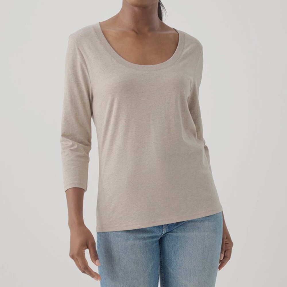 Pact Organic Softspun Scoop Neck Three-Quarter Sleeve Tee Medium Wheat Heather